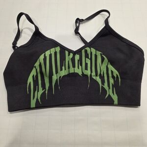 CIVIL REGIME Heavy Chaos Kelly Black and Green Women's Bra Sz Small
